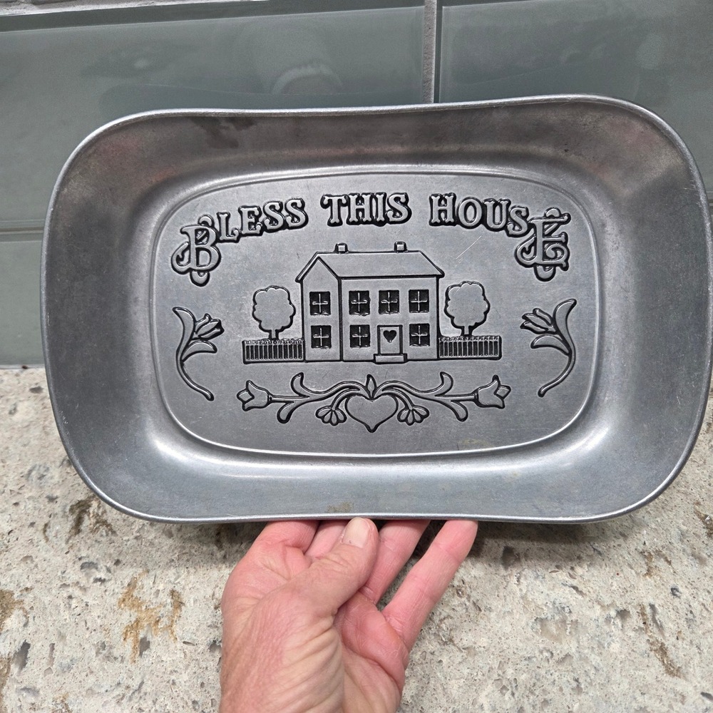 Vintage Wilton Armetale Bless This House Serving Tray‎ Farmhouse Home Decor